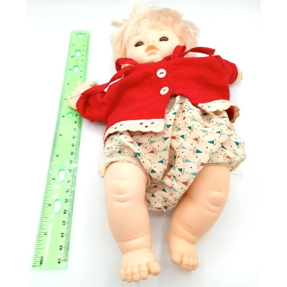 Eugene Girl Baby Doll in Red Sweater Vintage Blue Eyes Open Close Blond Hair - Picture 2 of 16